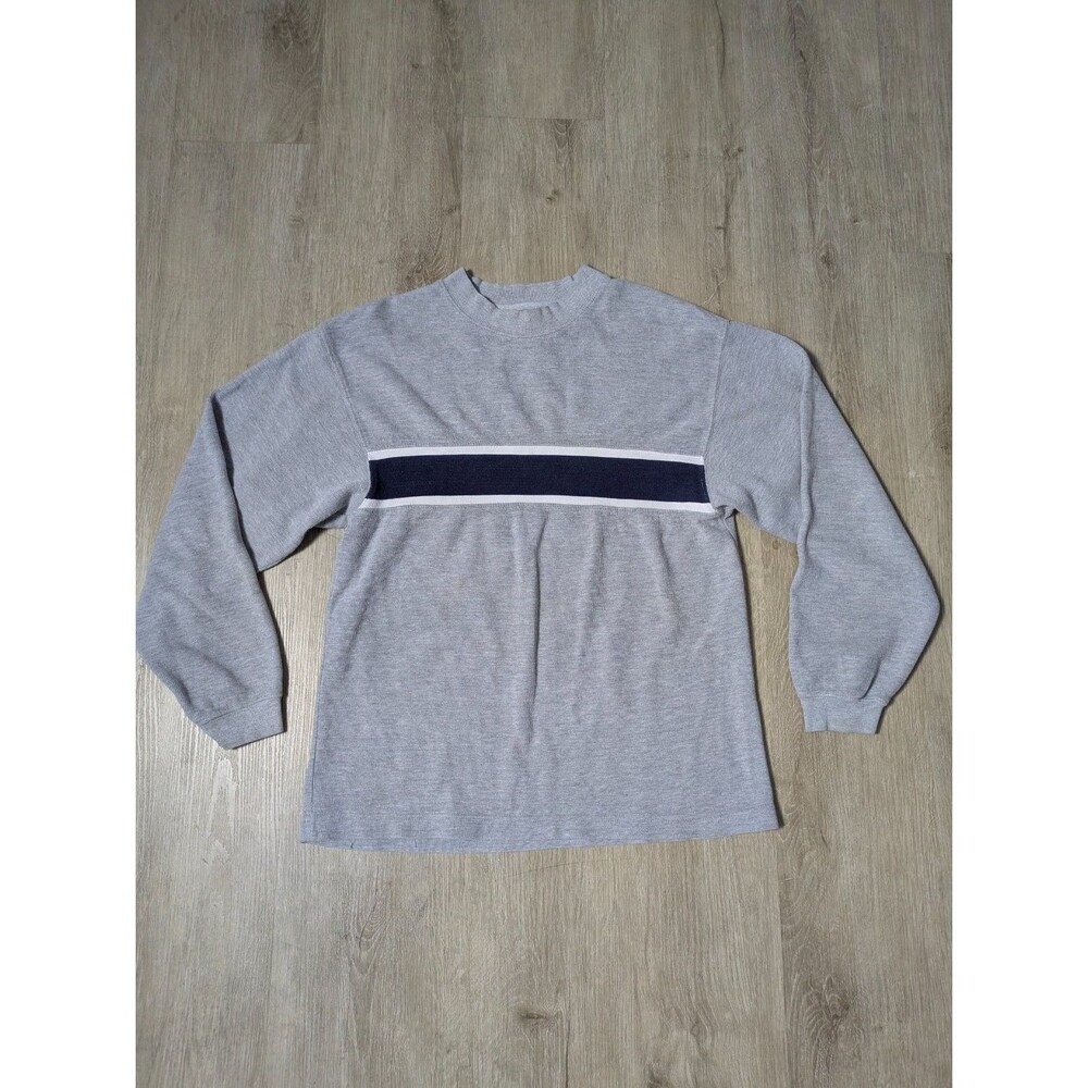 Jansport Sweatshirt Mens S Gray Striped Crew Neck Long Sleeve Cotton